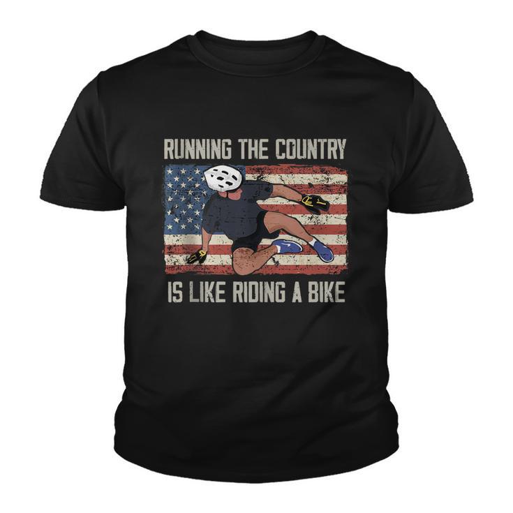 Running The Country Is Like Riding A Bike Funny Biden Meme Youth T-shirt