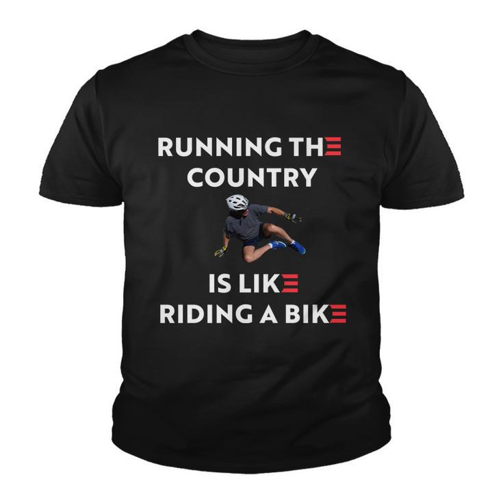 Running The Country Is Like Riding A Bike Funny Biden Meme Youth T-shirt