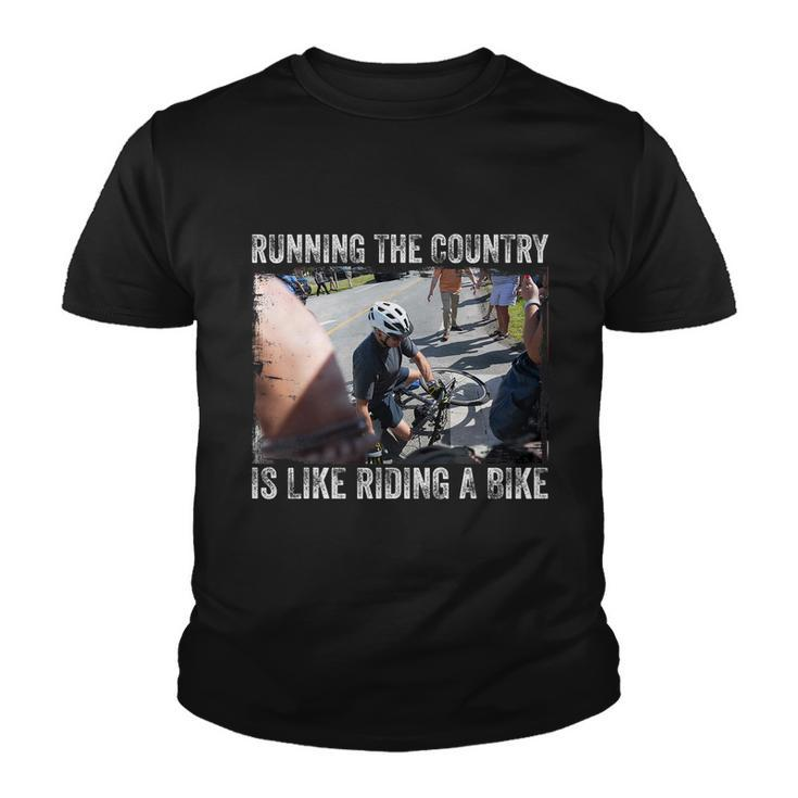 Running The Country Is Like Riding A Bike Joe Biden Funny Design Anti Biden Youth T-shirt