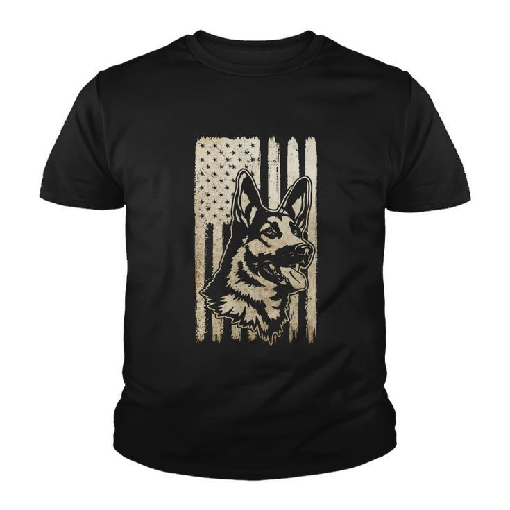 Rustic American Flag Meaningful Gift Patriotic German Shepherd Dog Lover Gift Youth T-shirt