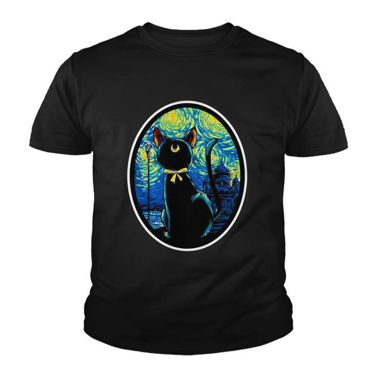 Sailor Moon Cat Starry Night Van Gogh Youth T-shirt