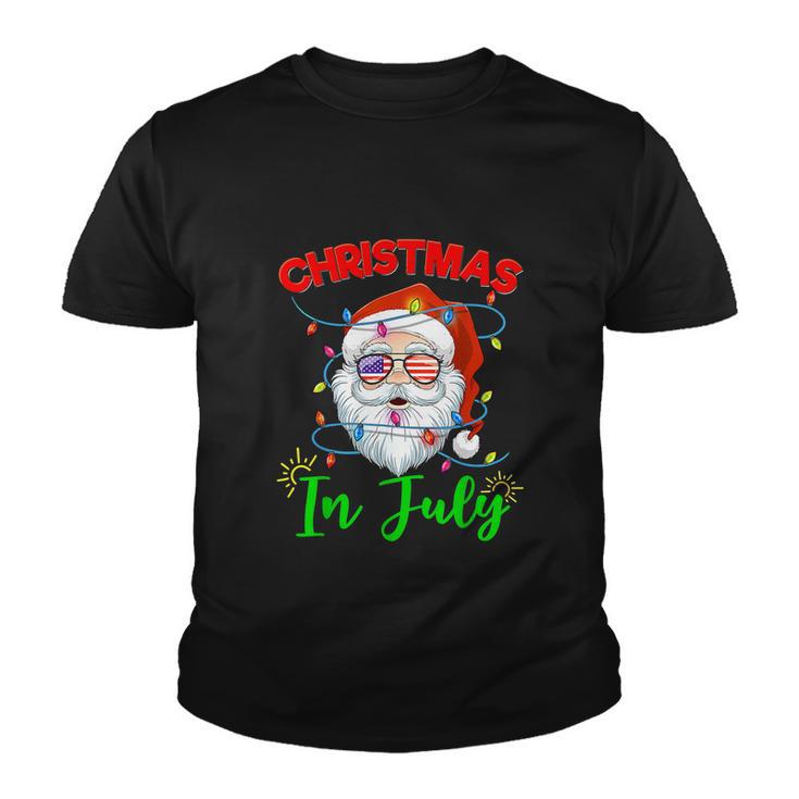 Santa Hat Sunglasses Usa Flag Christmas In July Youth T-shirt