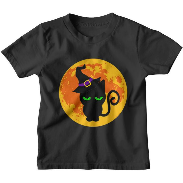 Scary Black Cat Costume Witch Hat Amp Moon Graphics Halloween Quote Youth T-shirt
