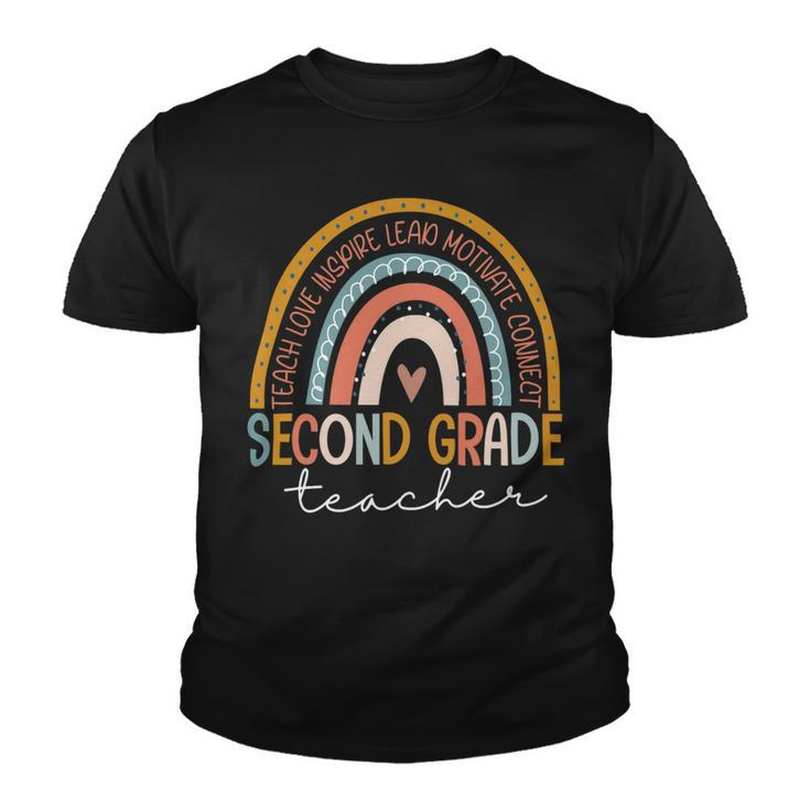 Second Grade Teacher Teach Love Inspire Boho Rainbow Youth T-shirt