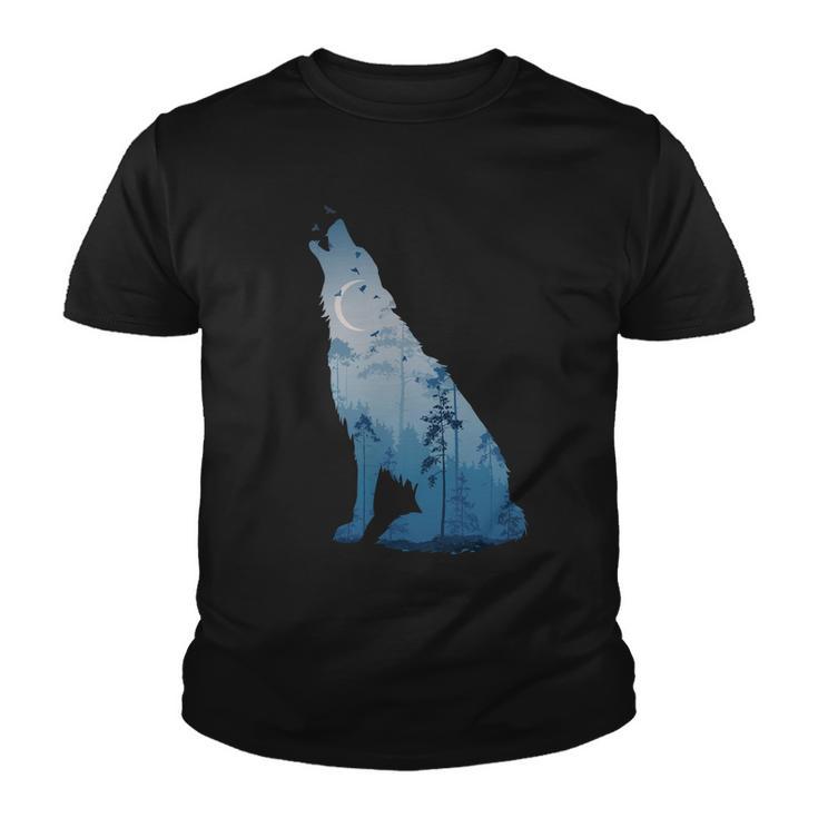 Silhouette Of The Howling Wolf Youth T-shirt