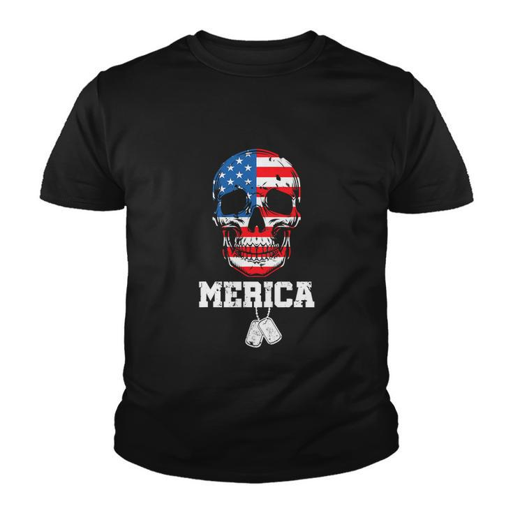 Skull Merica Patriotic American Flag Funny 4Th Of July Youth T-shirt