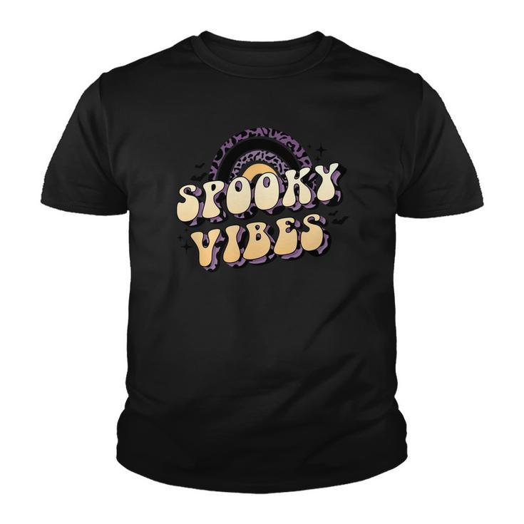 Spooky Vibes Leopard Rainbow Funny Halloween Youth T-shirt