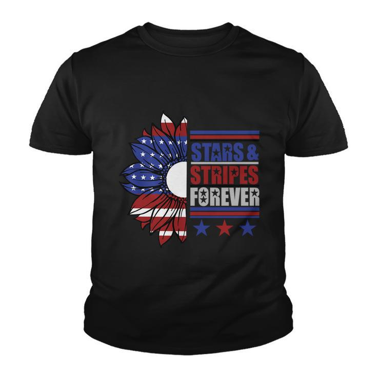 Stars Stripes Forever Sunflower America Flag 4Th Of July Youth T-shirt