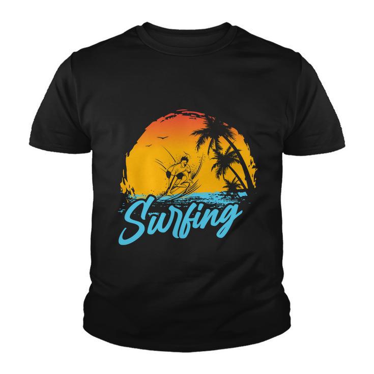 Surfing Sunset Plam Tree Youth T-shirt