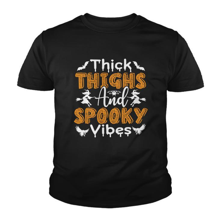 Thick Thights And Spooky Vibes Witch Broom Halloween Youth T-shirt