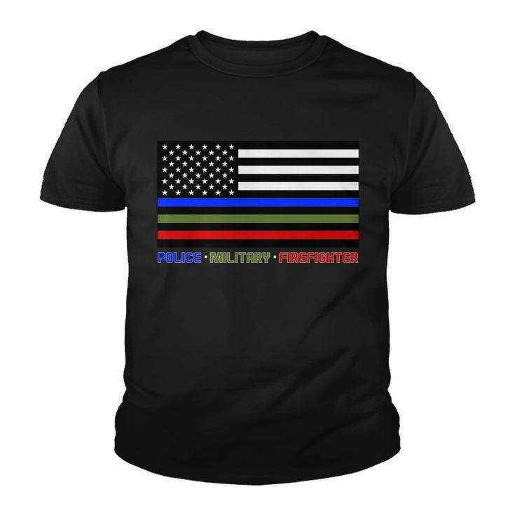Thin Blue Green Red Lines Police Military Firefighter Tshirt Youth T-shirt