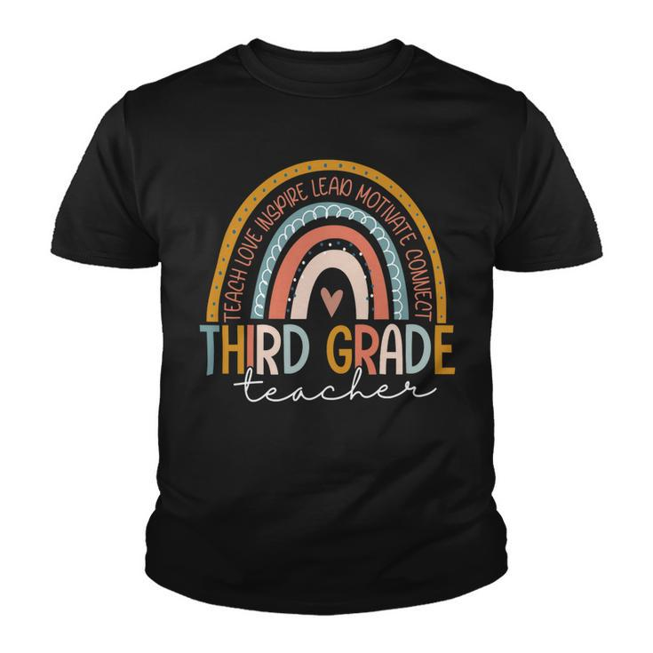 Third Grade Teacher Teach Love Inspire Boho Rainbow Youth T-shirt