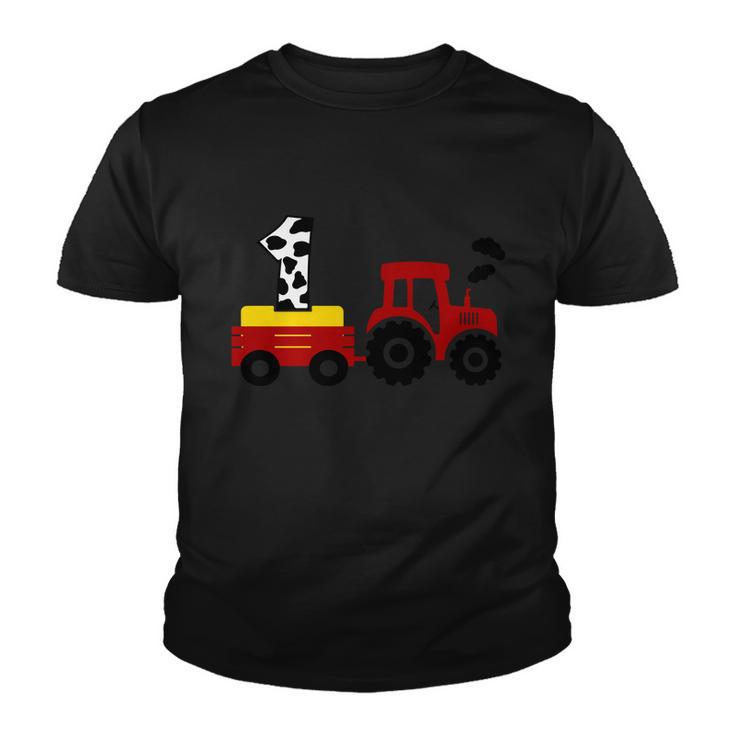 Tractor Pulling One Farmer First Birthday First Birthday Cow 1St Birthday Youth T-shirt