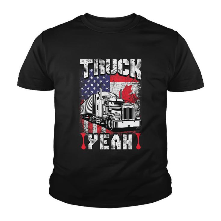 Truck Yeah Canada Flag American Flag Freedom Convoy  Youth T-shirt