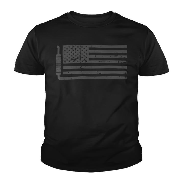 Trucker Truck Driver American Flag With Exhaust Patriotic Trucker_ Youth T-shirt