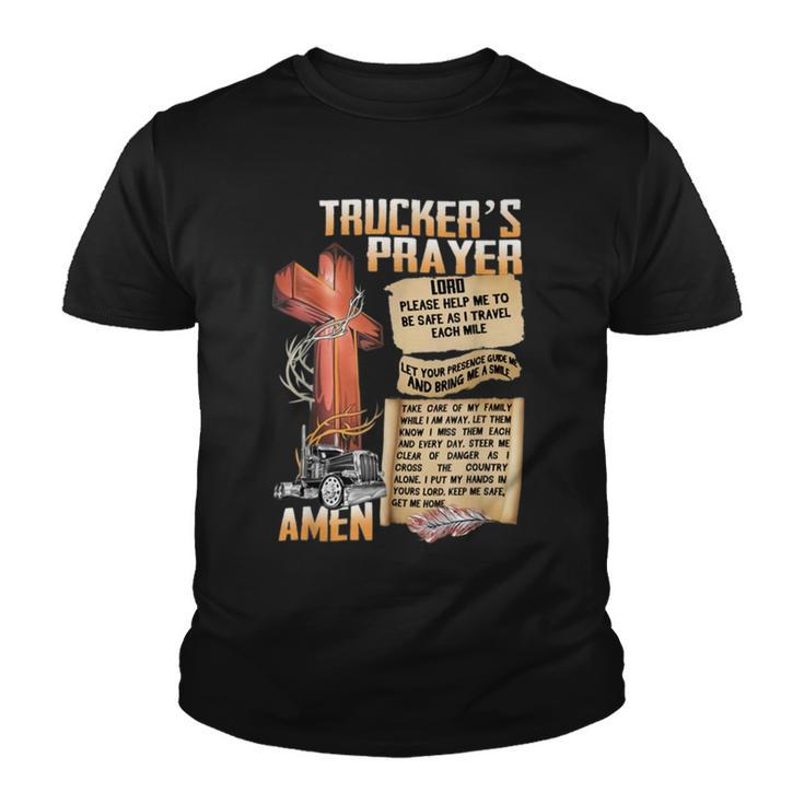 Trucker Truckers Prayer Amen Cross Truck Drive Lover Youth T-shirt