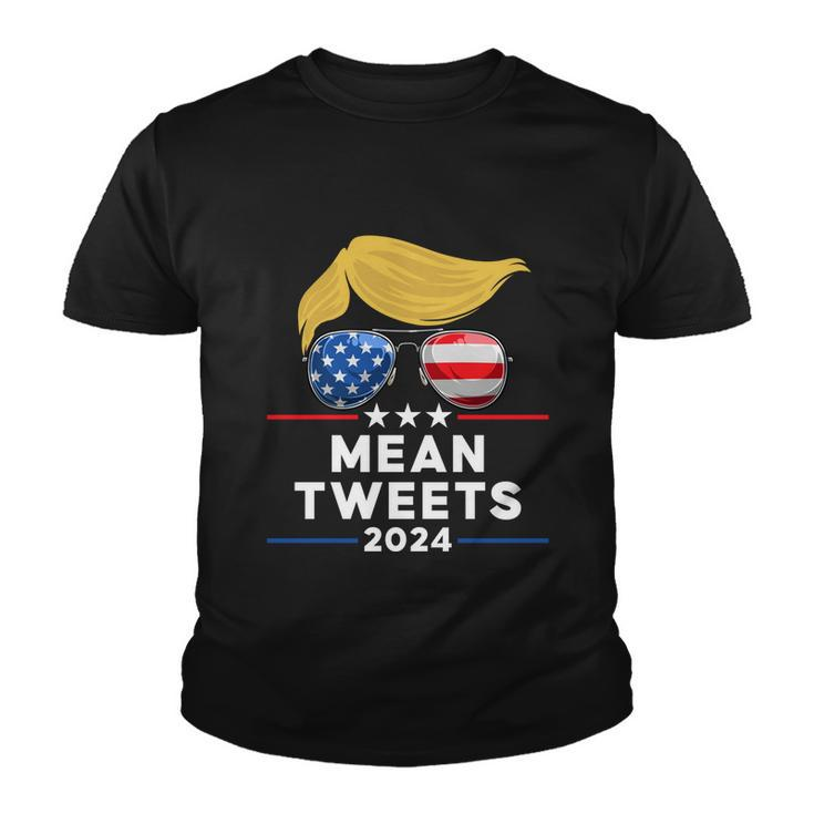 Trump 2024 Mean Tweets Usa Flag Sunglasses Funny Political Gift Youth T-shirt