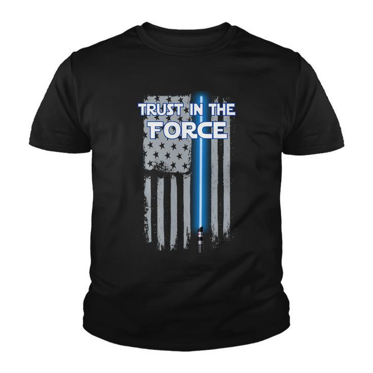 Trust In The Force American Blue Lightsaber Police Flag Tshirt Youth T-shirt