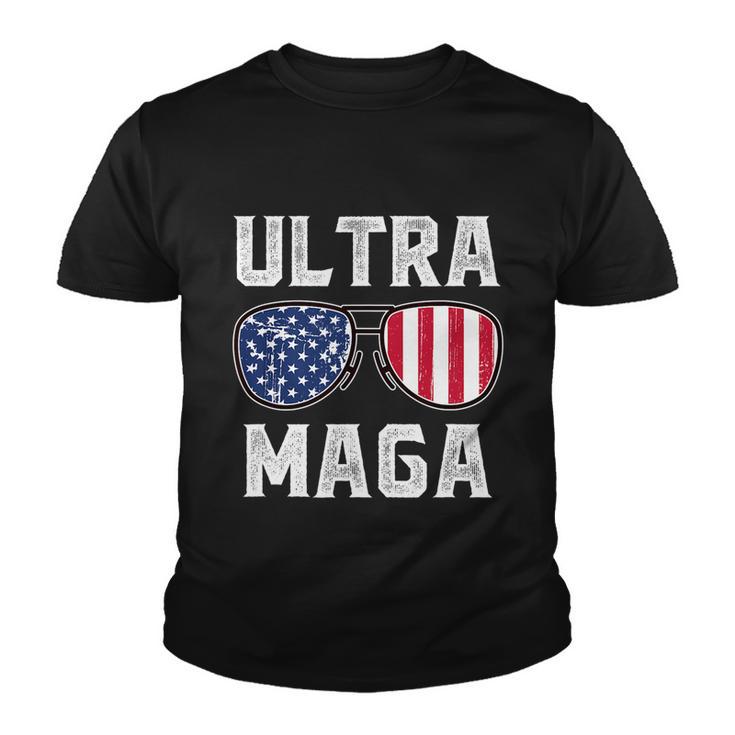 Ultra Maga Sunglasses American Flag Funny Anti Biden Youth T-shirt