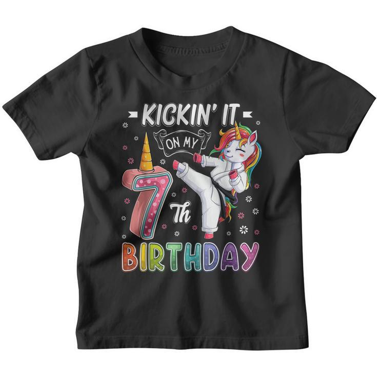 Unicorn Karate 7Th Birthday 7 Seven Years Old Taekwondo Kids  Youth T-shirt