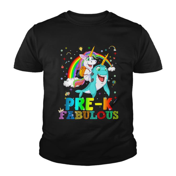 Unicorn Riding Narwhal Prek Fabulous Youth T-shirt