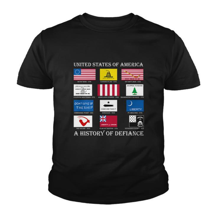United States Of America History Flags Of Defiance Youth T-shirt