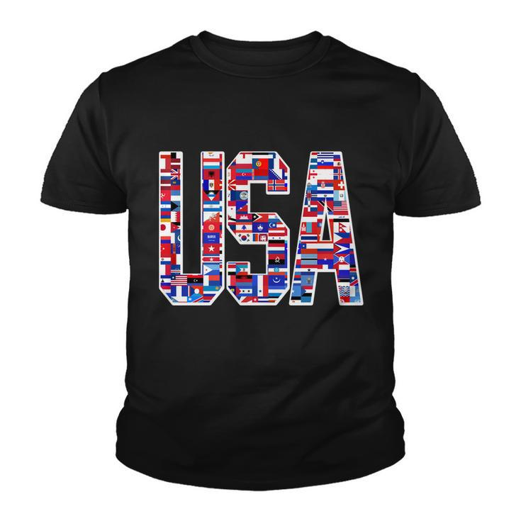 Usa World Flags Pattern Youth T-shirt