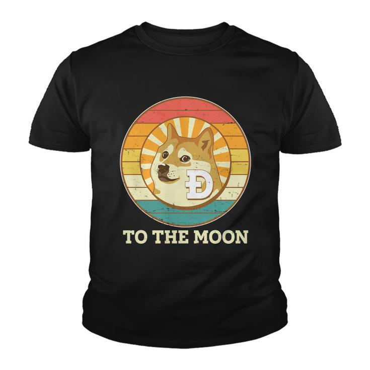 Vintage Dogecoin To The Moon Meme Emblem Youth T-shirt