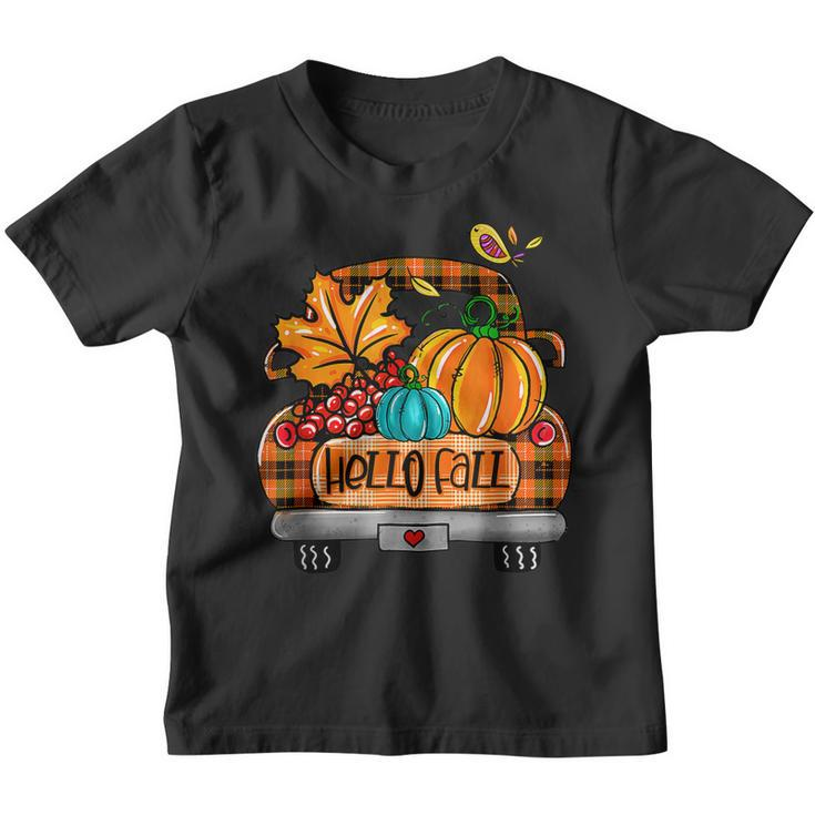 Vintage Hello Fall Pumpkin Truck Fall Truck Fall Vibes  Youth T-shirt