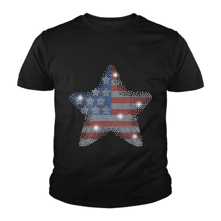 Vintage July 4Th Star Flag American Rhinestone Bling Tee Youth T-shirt