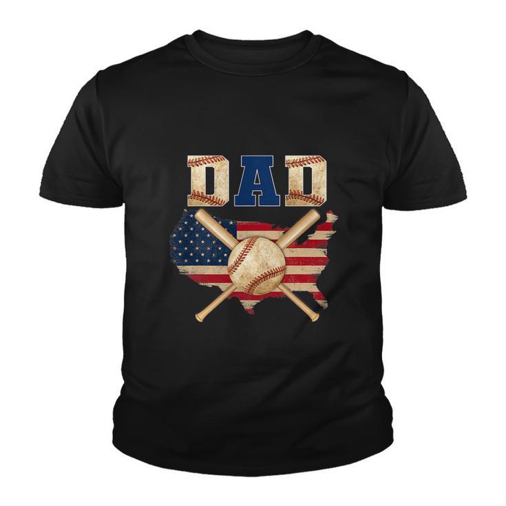 Vintage Proud Baseball Dad Cool 4Th Of July American Flag Youth T-shirt