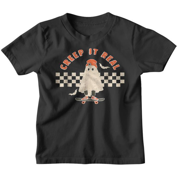 Vintage Retro Halloween Creep It Real Ghost Boy Fall Season  Youth T-shirt
