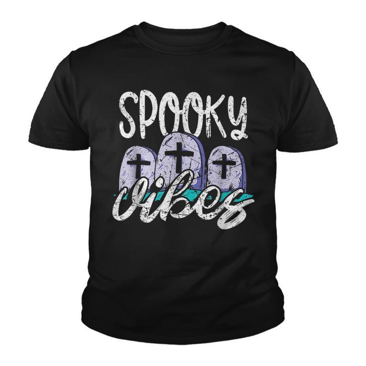 Vintage Spooky Vibes Halloween Art - Cemetery Tombstones  Youth T-shirt