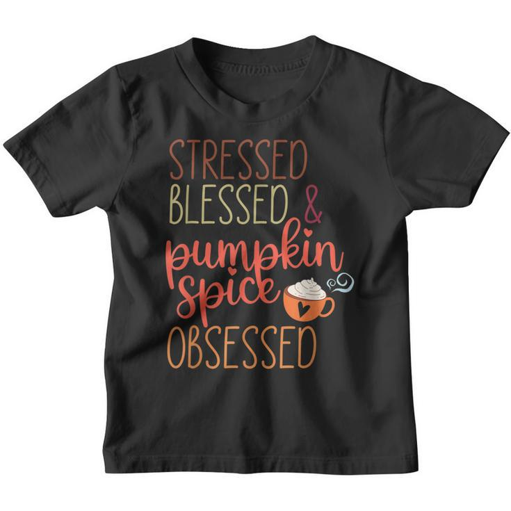 Vintage Stressed Blessed & Pumpkin Spice Obsessed Fall  Youth T-shirt