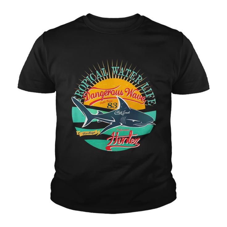 Vintage Tropical Water Life Dangerous Wave Hunter Shark Youth T-shirt