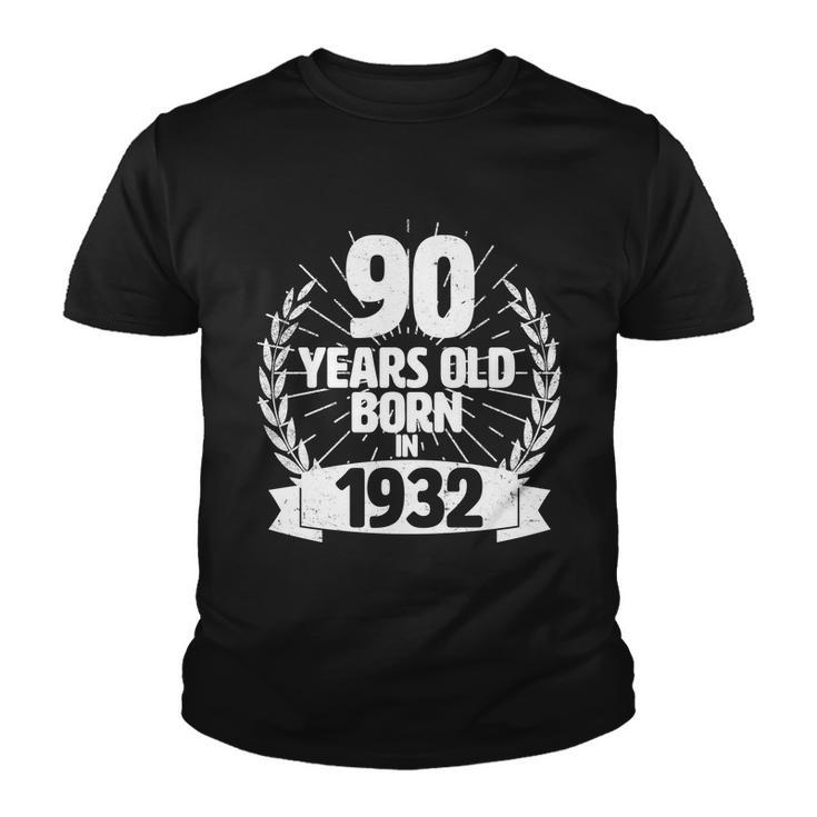 Vintage Wreath 90 Years Old Born In 1932 90Th Birthday Graphic Design Printed Casual Daily Basic Youth T-shirt