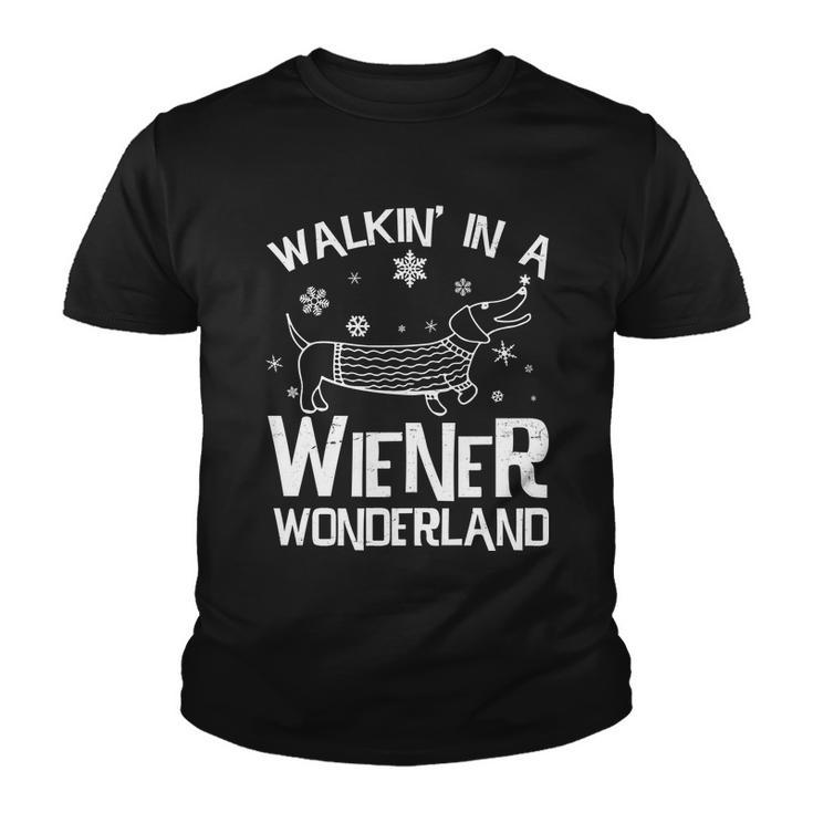 Walking In A Wiener Wonderland Funny Christmas Tshirt Youth T-shirt