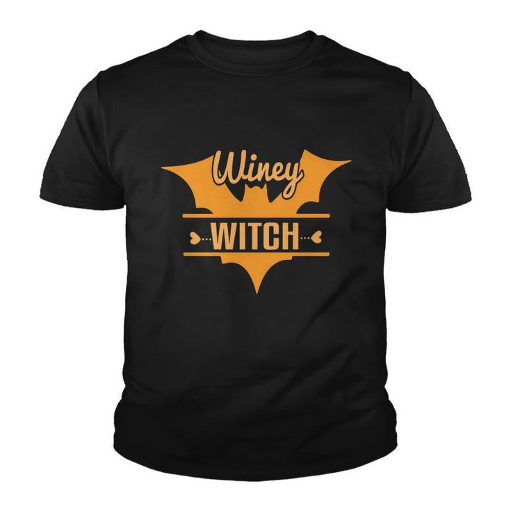 Winey Witch Bat Halloween Quote Youth T-shirt