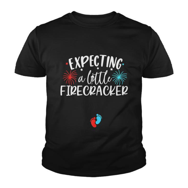 Womens Expecting A Little Firecracker Funny 4Th Of July Pregnant Youth T-shirt