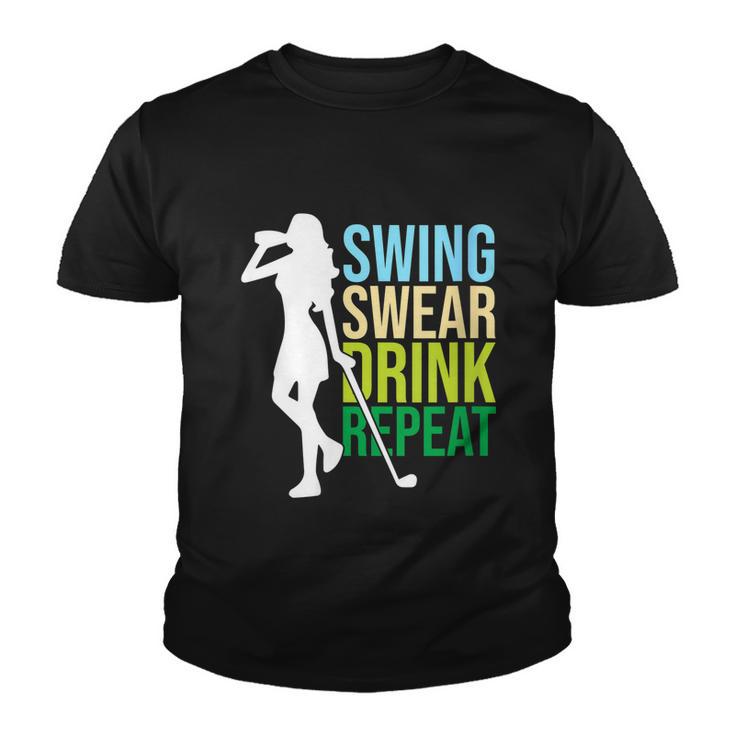 Womens Swing Swear Drink Repeat Love Golf Youth T-shirt