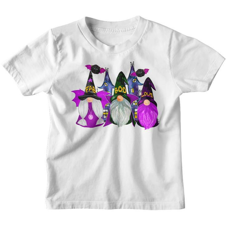 3 Halloween Gnomes Purple Gnome Vampire Gnome Witch Youth T-shirt