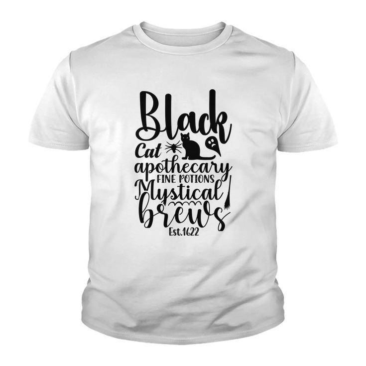 Black Cat Apothecary Fine Potions Mystical Brews Halloween Youth T-shirt