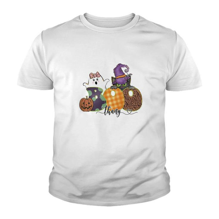Boo Thang Boo Crew Cat Witch Funny Halloween Youth T-shirt
