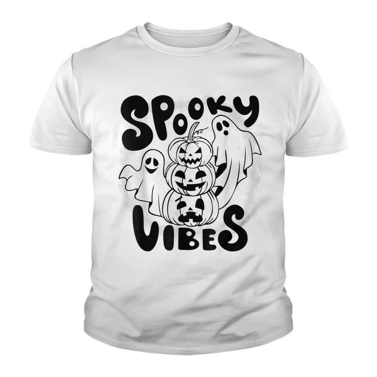 Cute Ghost Halloween Retro Groovy Spooky Vibes Fun Halloween  Youth T-shirt