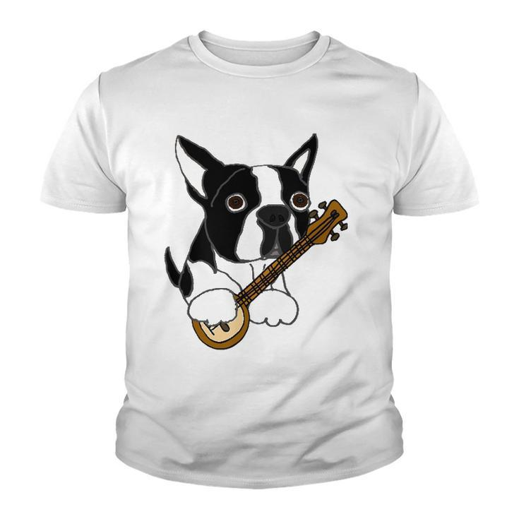 Funny Boston Terrier Dog Playing Banjo Youth T-shirt