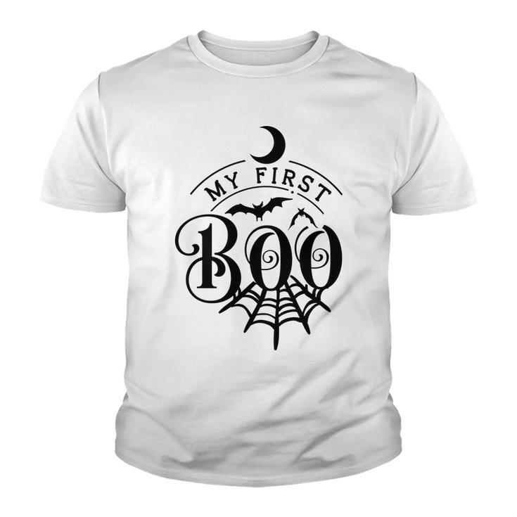 Halloween My First Boo Moon Bat And Spidernet Black Design Youth T-shirt