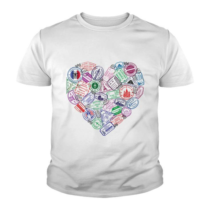 Heart Shaped Passport Travel Stamp Youth T-shirt