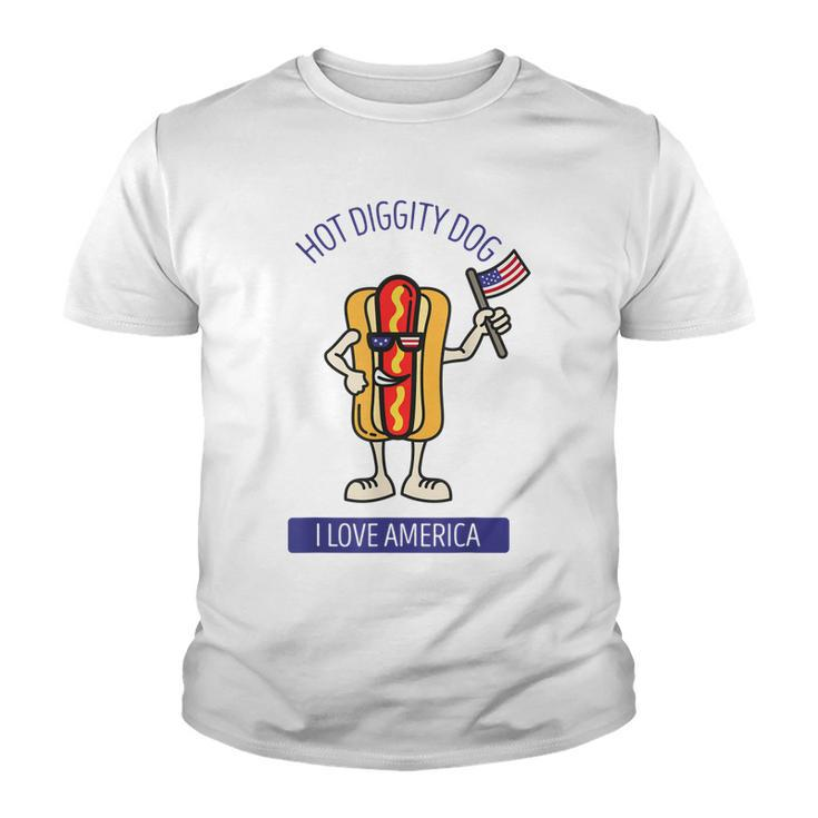 Hot Diggity Dog July 4Th Patriotic Bbq Picnic Usa Funny  Youth T-shirt