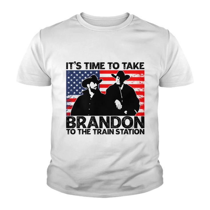 Its Time To Take Brandon To The Train Station America Flag Funny Its Time To Tak Youth T-shirt