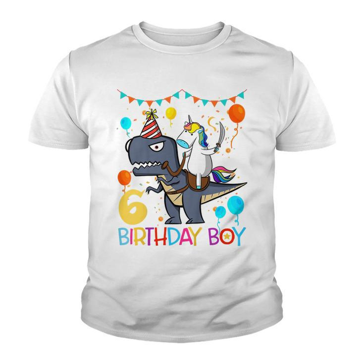 Kids Kids Unicorn Riding Dinosaur  6 Years Old Birthday Boy  Youth T-shirt